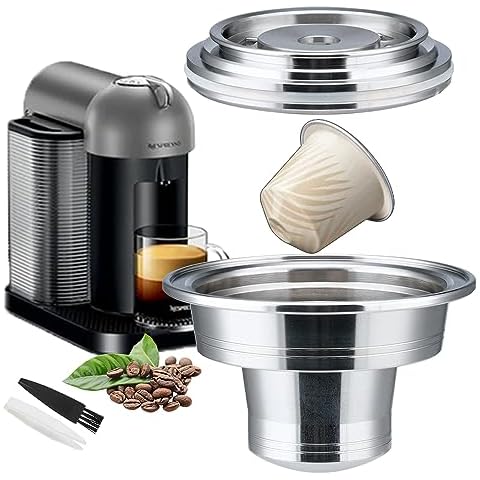 Sesama Reusable Coffee Pods Adapter Stainless Steel Converter Holder Compatible with Nespresso Vertuo ENV135 GCA1 Machine Brewing Espresso Original line Coffee Flavor, Sliver Cover