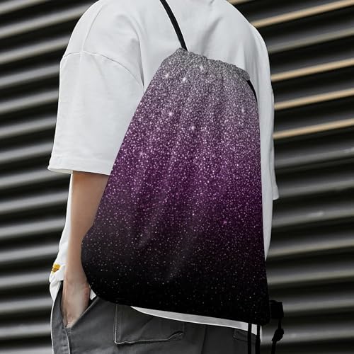 Image of Beam Bag Large Capacity Drawstring Backpack for Volleyball Baseball Sports Workout Gear Travel Men Women, Beautiful Dark Purple Grey Sparkling Glitter Sparkles Pattern Bags