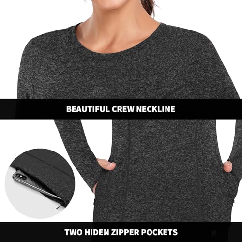 Soneven Women's Thermal Fleece Running Shirt with Pockets Long Sleeve Workout Top with Thumb Holes Active Pullover Yoga Tops3