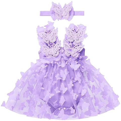 Baby Girl Lace Romper Dress with Headband Cover
