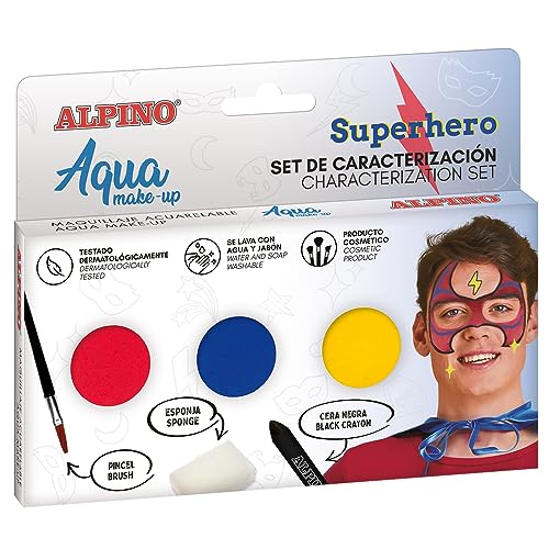 Alpino Set de caracterización Aqua Make up superhéroe| Maquillaje Facial y Corporal Base Agua | Ideal para Disfraces de niños y Adultos | Pintura Base Agua para Uso recreativo y semiprofesional