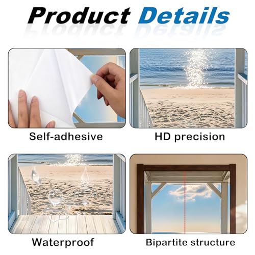 Image of Nuxovilar Beach Porch Door Stickers Peel Stick PVC 30.3x78.7 Inches