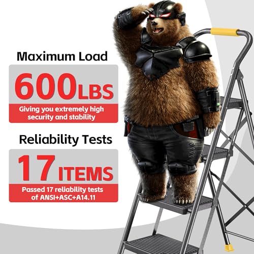 Step Ladder Foldable Folding Stool - for Home Adults Kitchen 4 Stepping Extension Tall Heavy Duty with Handrails - Closet Stepstool Stair Ladders Extendable Stepladder for Indoor House 600Lbs - Image 2