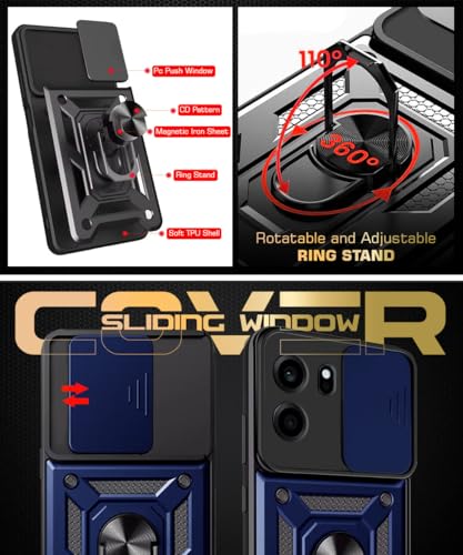 Image of WOW IMAGINE Tough Armor Bumper Mobile Back Case for 1+ OnePlus Nord CE 6 5G | Sliding Camera Cover | Shock Proof 360 Protection | Hybrid PC + TPU | Ring Holder with Kickstand - Blue