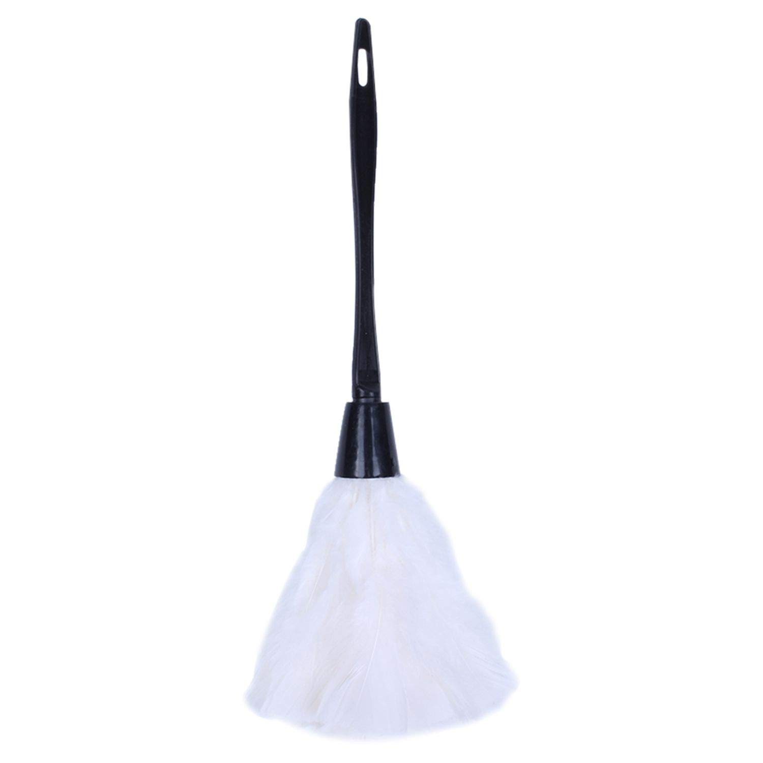 Dewedrt 1pc Fashion Turkey Feather Duster with Black Plastic Handle Cleaning Tool(White) 35cm