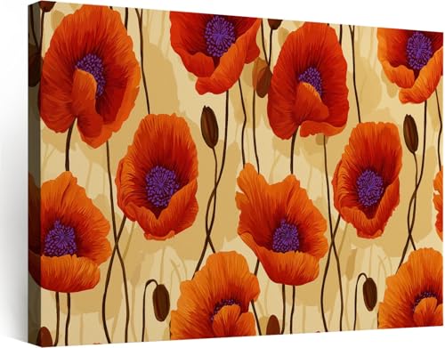 Grand tableau décoration murale coquelicot rouge vintage avec châssis bois premium
