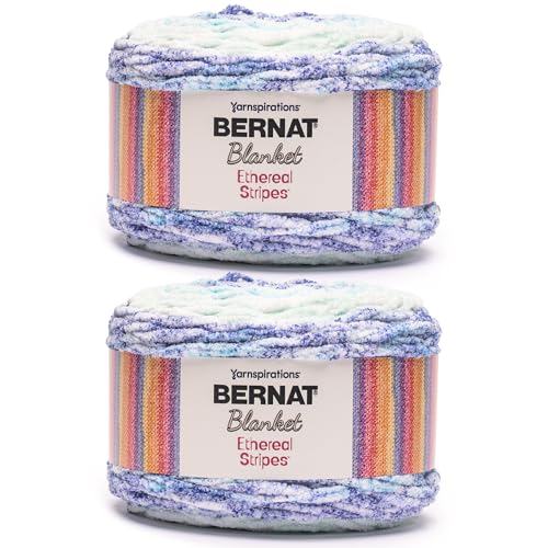 Image of Bernat Blanket Ethereal Stripes Lagoon Yarn - 2 Pack of 300g /10.5oz - 100% Polyester - #6 Super Bulky - 220 Yards - Knitting /Crochet