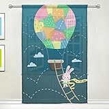Chen Miranda Air Balloon Rabbit Printed Tulle Voile Polyester Door Window Sheer Shade Curtains Drape