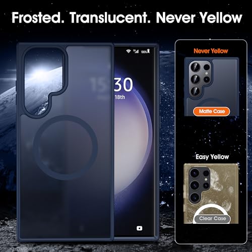Image of Oterkin Magnetic for Samsung Galaxy S23 Ultra Case Matte, S23 Ultra Phone Case Compatible with MagSafe Frosted Translucent Shockproof Anti-Scratch Slim Fit Case Military Grade Protection (Dark Blue)