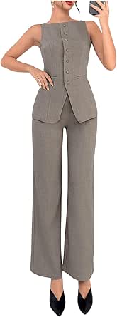 SOLY HUX Women's 2-Piece Business Casual Set – Sleeveless Vest And Pants Outfit For Office & Events