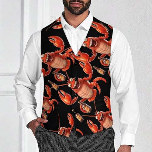Beer Drinking Lobster Craft Beer Men's Suit Vests Dress Vest V-Neck Waistcoat Slim Business Formal with Pocket2