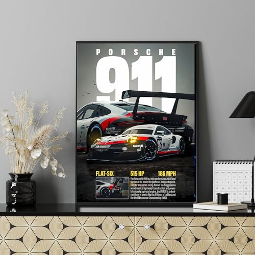 Image of Premium Porsche 911 RSR Poster A4 Size - High Performance Racing Car Wall Art | Porsche Sports Car Print | Automotive Decor for Room, Garage & Office (Design 9)