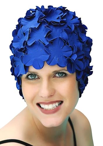 Sync Original Swimwear Petal Swim Caps I Vintage Retro Flower Bathing Cap (Indigo)