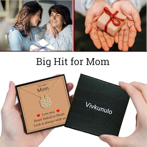 Four Leaf Clover Necklace, 14K Gold Plated, Heart Magnetic Necklace, for Women, 15.8”+2”inch3