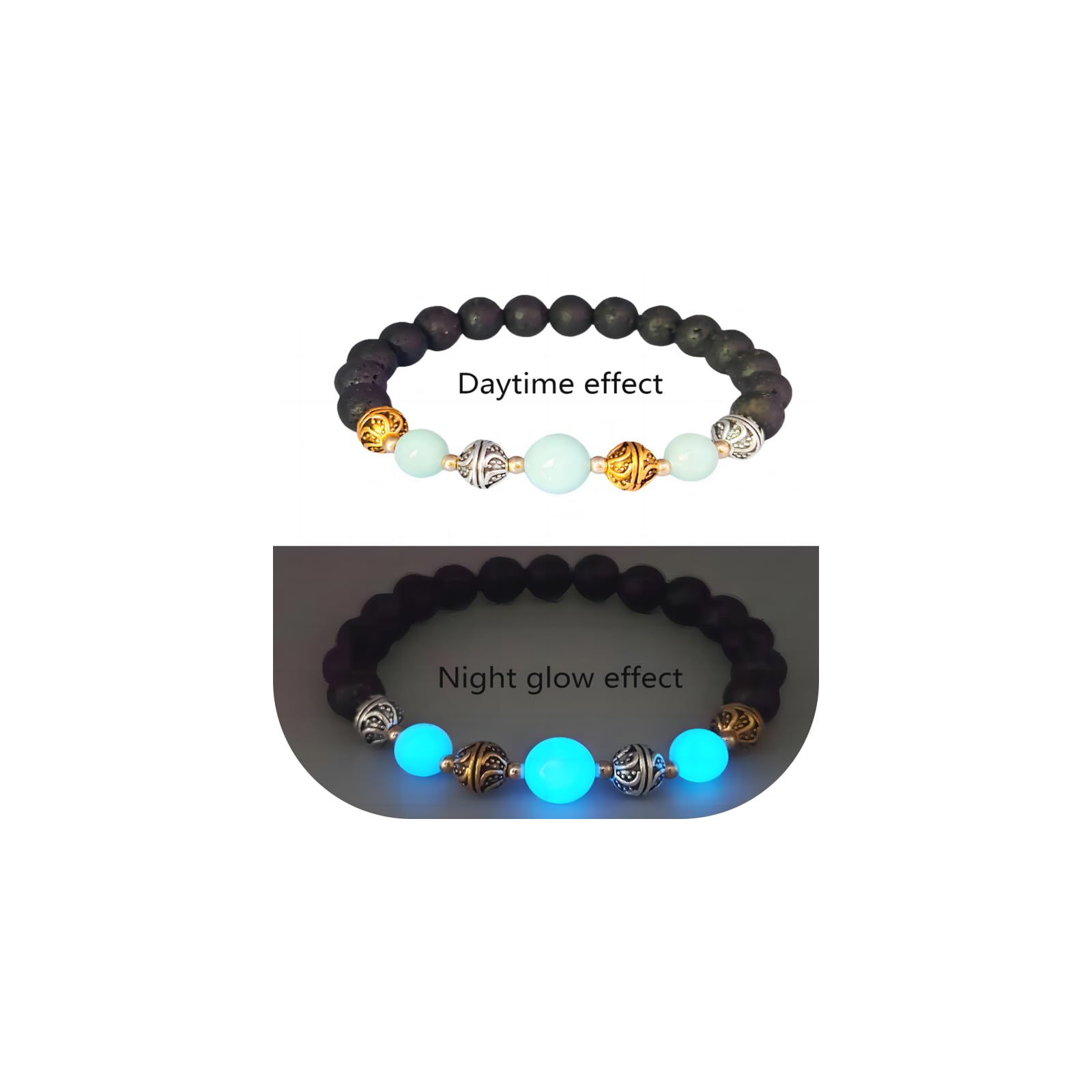 LXSSLY 8mm Natural Volcanic Stone Bracelets for Men,Luminous Cross Bracelets,Healing Crystal Elastic Stretch Beads Bracelet,Religion Holy Communion Bracelet for Women
