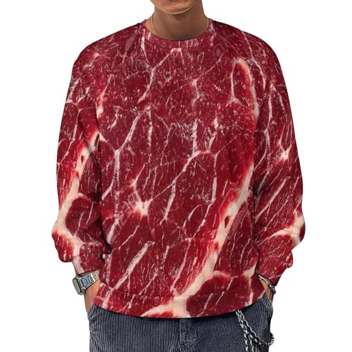 Beef Steak Texture Meat Men's Sweatshirt Casual Basic Loose Comfort Round Neck Graphic Print Sweaters Outdoor