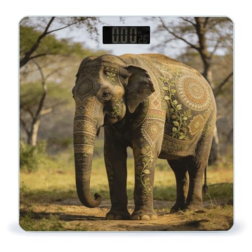 Báscula digital de baño con diseño de elefante y vidrio templado miniatura 1