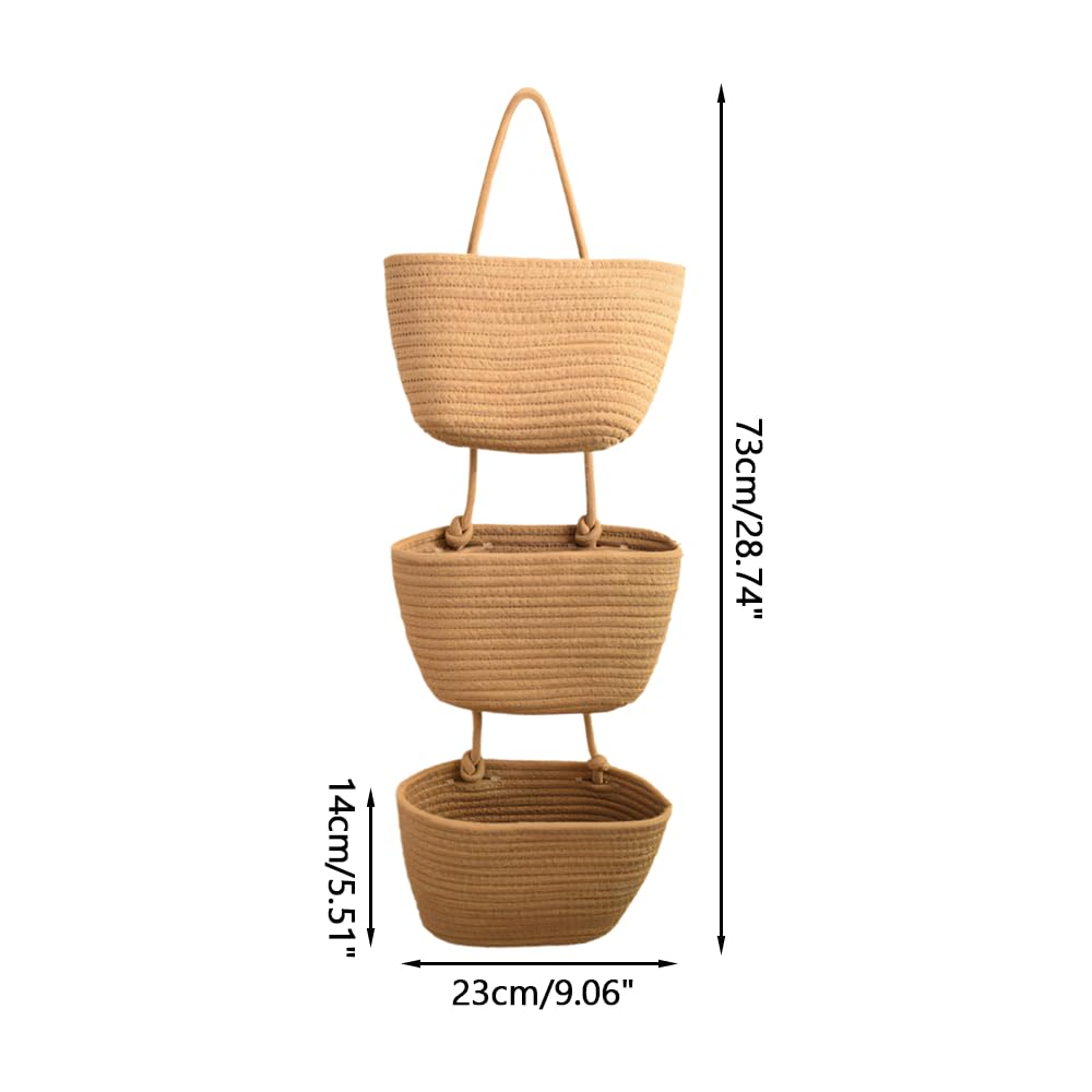 Over The Door Organizer Hanging Basket, 3-Tier Fabric Wall Mounted Hanging Organizers Small Woven Baskets Pouches for Bathroom Bedroom Playroom - Image 2