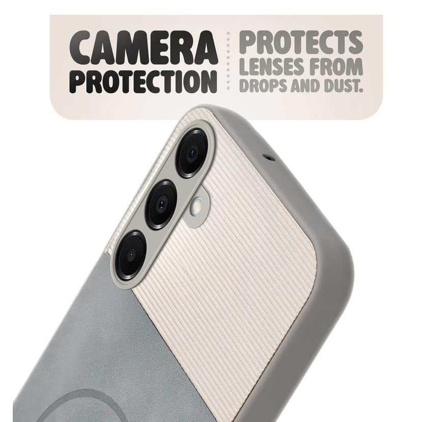 Image of Bintage CASE Mac Safe Design Hard Light Weight Back Case | Soft Border Camera Protect | Dual PU Leather Finish Back Cover Compatible for Samsung Galaxy F15 5G - White & Grey