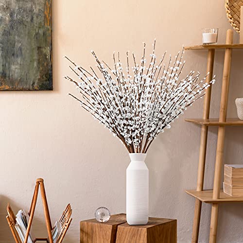 Houele - Long Stem Artificial Flowers For Tall Vase, Fake Branches, Pussy Willow Branches Faux Jasmine Flowers Home Vase Fillers For Home Hotel Office Bedroom Diy Decor (10 Pcs White) #TOP5