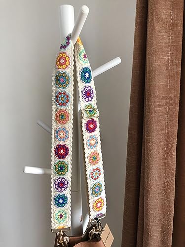 Purse Straps Replacement Crossbody for Handbags Crochet Flower Women Adjustable Bag Strap 2 inch Wide4