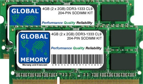 GLOBAL MEMORY 4Go (2 x 2Go) DDR3 1333MHz PC3-10600 204-PIN SODIMM MÉMOIRE RAM KIT pour Intel Mac Mini/Mac Mini Serveur & Intel iMac (MI-2010 - MI-/Fin 2011)