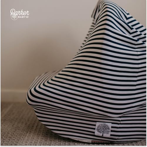 Image of Parker Baby 4 in 1 Car Seat Cover for Boys - Stretchy Carseat Canopy, Nursing Cover, Grocery Cart Cover, High Chair Cover - Navy /White Stripes