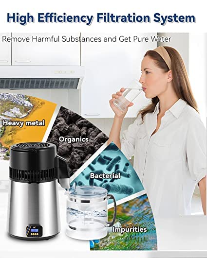 Hanchen wasser destilliergerät Digitaler Wasserdestilliergerät 1L / H Destilliertes Wasser herstellen 750W Edelstahl Distilleranlage mit Glaskanne, zeitgesteuert Water Distillers