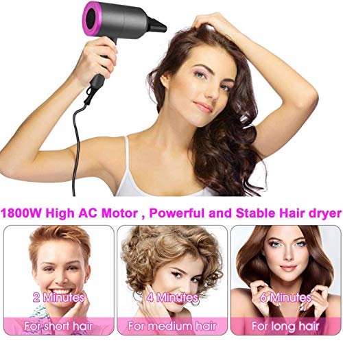Ionic Hair Dryer, 1800W Professional Blow Dryer, Fast Drying Negative Ion Hairdryer Blowdryer, 3 Heat Setting/2 Speed/Powerful AC Motor Blow Dryer, 2 Nozzles&1 Diffuser for Women Man Kids Hair Care