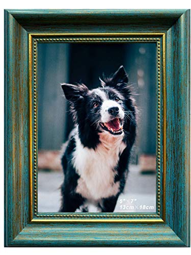 Maelove Picture Frame, for Photos, Paintings, Artwork, Pictures, eco-Friendly Non-Wood, Retro, Super-Thick, One-inch Thick Photo Frame, Not Hurt Trees, eco-Friendly Blue and Gold, (1 Pack, 5" 7")