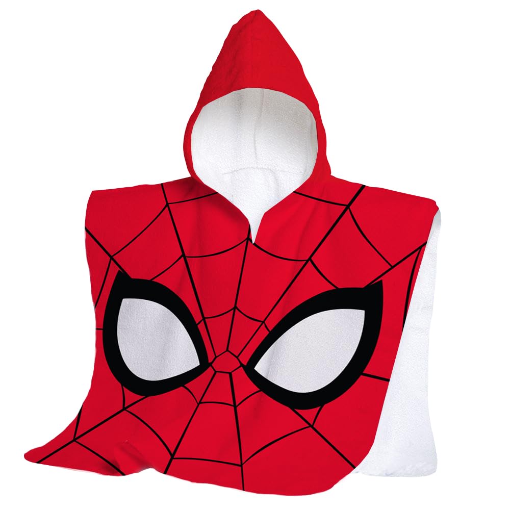hermet Spiderman Beach Towel with Hood, Maxi Beach Poncho for Children, 60 x 60 cm, Beach or Pool Towel, 100% Soft Cotton