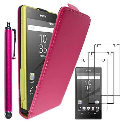 ebestStar – kompatibel med Sony Xperia Z5 Compact skal PU konstläder fodral med vikning, mobilskal skyddsfodral fodral + penna +3 skyddsfolier, rosa [Telefon: 127 x 65 x 8,9 mm, 4,6 tum]
