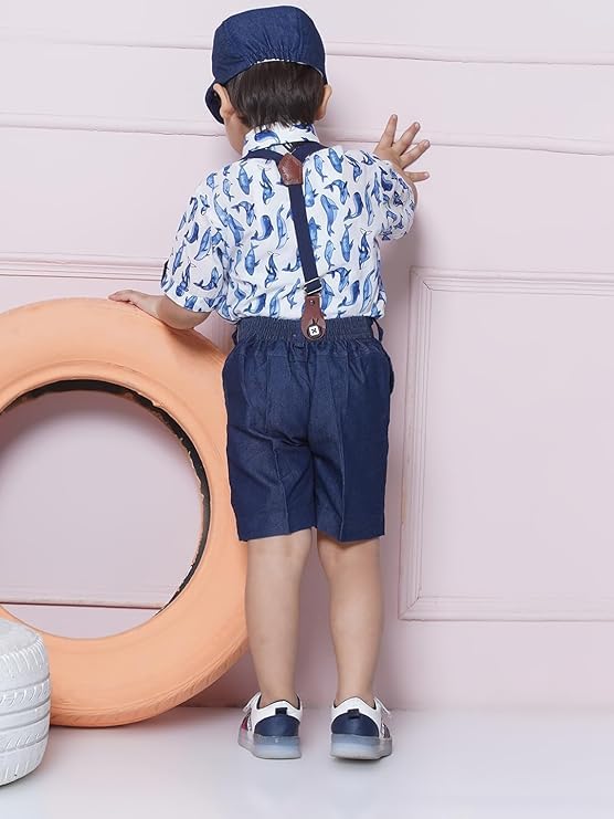 Image of AJ DEZINES Kids Casual Wear Clothing Cotton Shirt Short Set For Boys