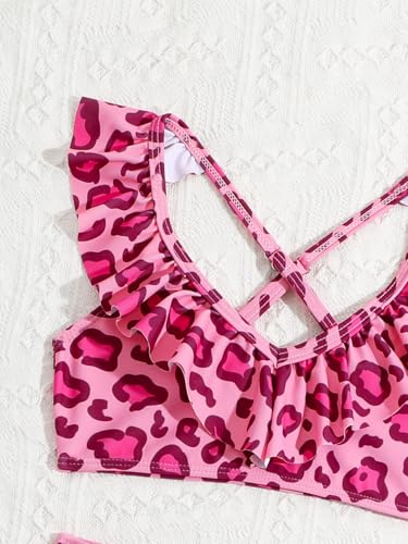 WDIRARA Toddler Girl's 2 Piece Cute Leopard Print Bikini Set Ruffle Swimsuit Criss Cross Bathing Suits3