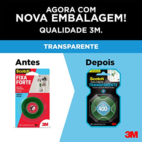 Scotch, 3M, Fixa Forte, Fita Dupla Face, Transparente, 12mm x 2m