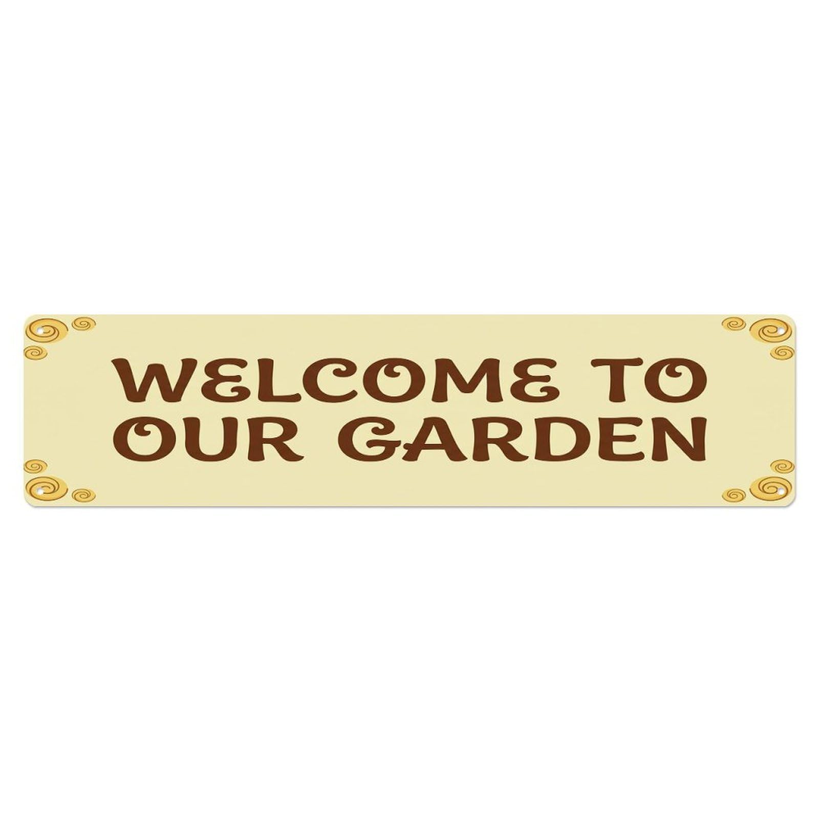 Vintage Welcome to Our Garden Buttercream Metal Tin Sign