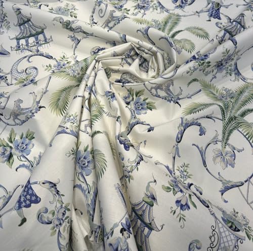 Generic COTTON CHINOISERIE 22DDB6A4-FC87-47C Waverly Mandarin Prose Blue Porcelain Drapery Upholstery Fabric thumb #3