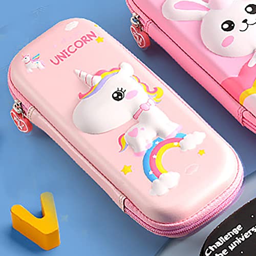 Image of 3D Unicorn Pencil Case for Kids Girls, Waterproof Pencil Box with Compartments Cute Pen Pouch (Pink)