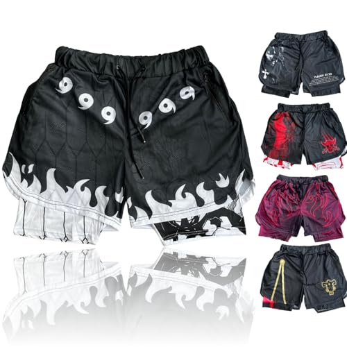 CROWN Anime Shorts - Breathable Mesh Stretch Compression Gym Short with Pockets and Towel Holder (M-NRTO10TAILS)