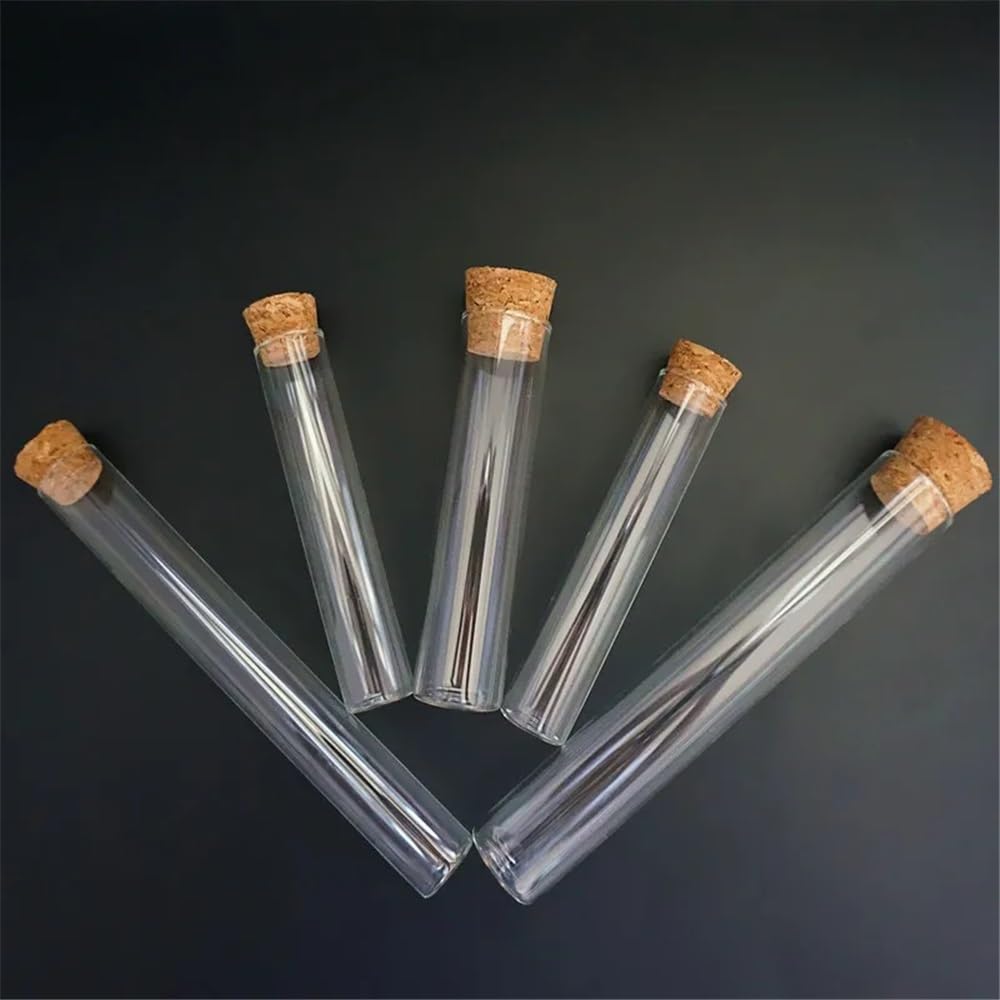 Provette in vetro borosilicato, Provette in vetro con tappo in sughero Confezione da 12 fondo piatto 20-25 mm x 100-200(25x200mm)