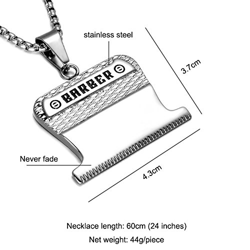PAURO Unisex Stainless Steel Barber Razor Shaver Hair Salon Pendant Necklace Comb2