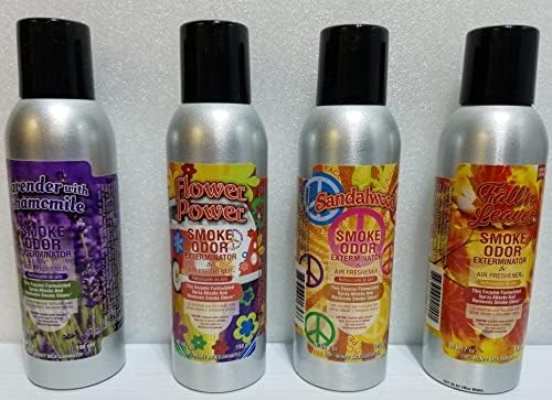 Smoke Odor Exterminator Lavender With Chamomile, Flower Power, Sandalwood & Fall n Leaves Smoke Odor Exterminator 7 oz Spray 4 Pack (1 of Each)