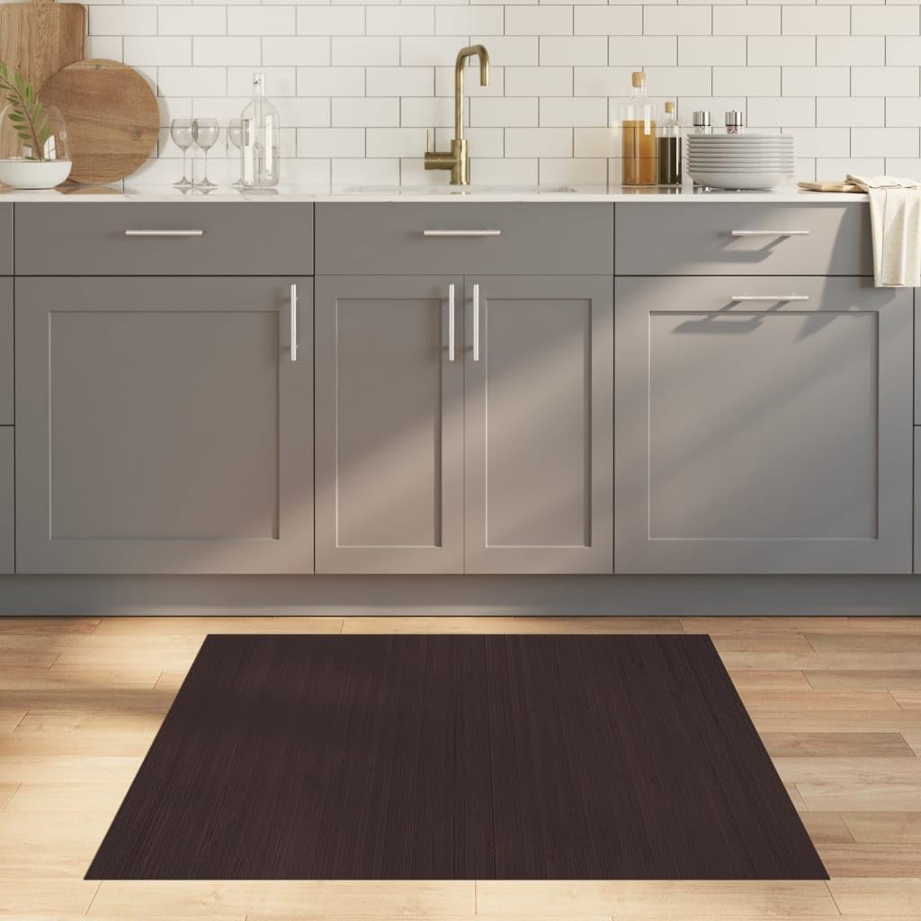 Tappeto Rettangolare Marrone Scuro 100x100 cm in bambù-Tappeto Bamboo Legno Stuoia Antiscivolo Passatoia Pedana bambù Cucina Bagno