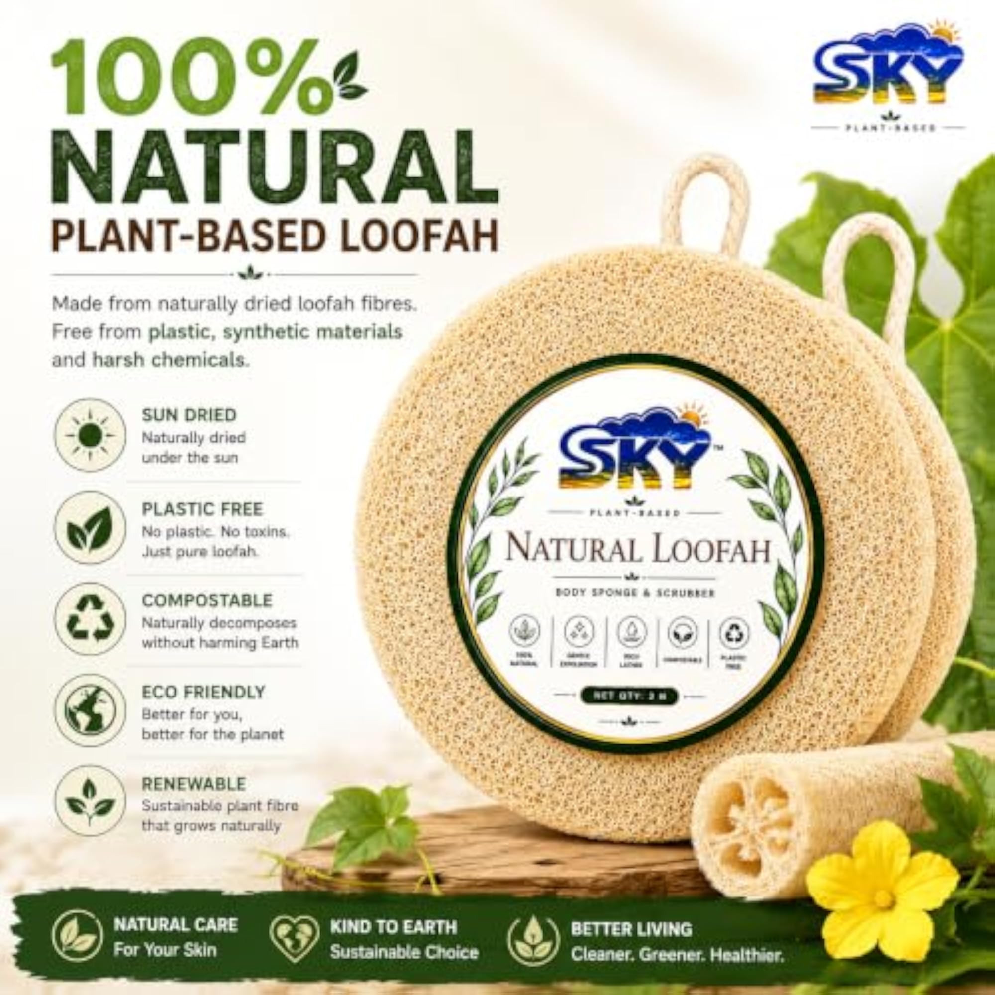 Organic Bath Loofah Natural Sun Dried Exfoliating Sponge