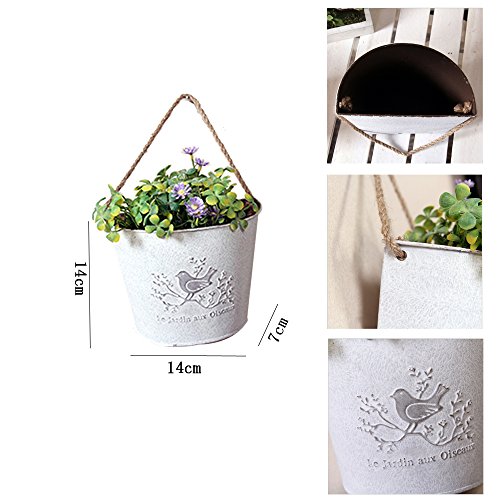 Watering Honey French Country Rustic White Shabby Chic Mini Metal Wall Hanging Planters #TOP2