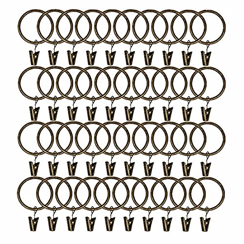 40 Stück Vorhangringe mit Clips, große Vorhangring-Clips, 4,3 cm Vorhang-Clip-Ringe, zum Aufhängen schwerer Vorhangstoff-Schleifenkappen (antikes Messing). YUSZOOM Cover