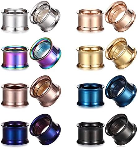 Kangyijia 8 Pairs 2G (6mm) Ear Gauges Tunnels Plugs Stainless Steel Screwed Flesh Tunnels Stretcher Piercing Set