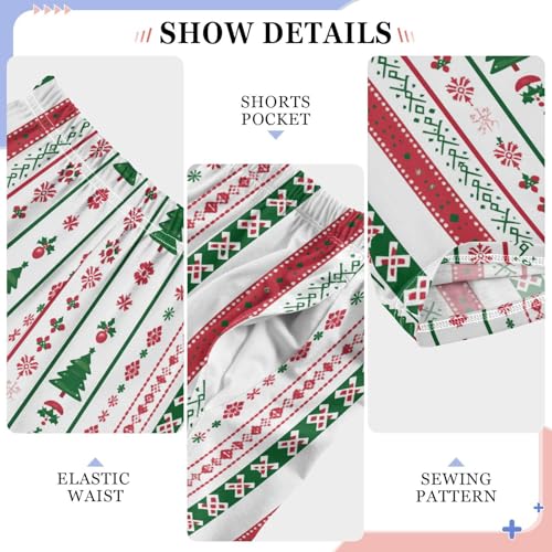 Boys' Pants Christmas Red Green Tree Stripe Long Bottoms Jogger Pants Elastic Waist Trousers with Pockets S-XL4