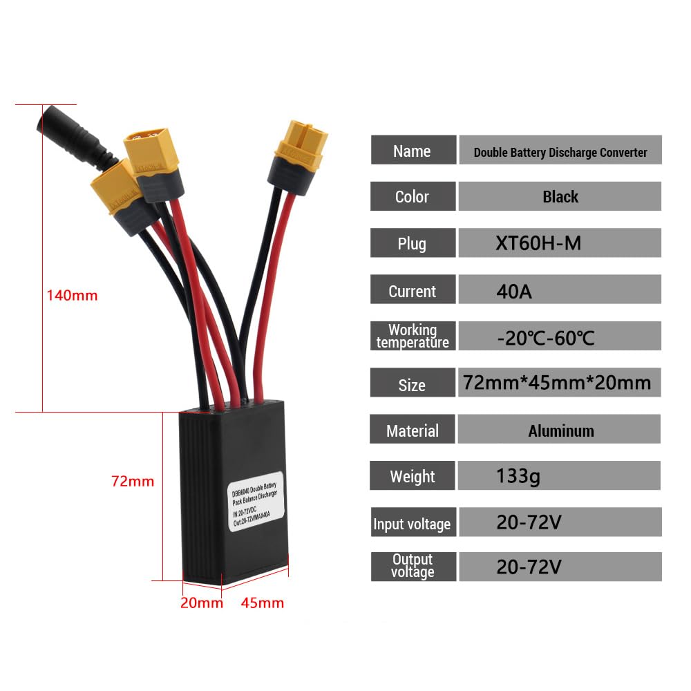Adaptador Nutriess Dual Battery Connector, 20 V a 72 V, 40 A, bicicleta eléctrica, convertidor de doble batería, balance de paquete, adaptador de conexión, (40 A)