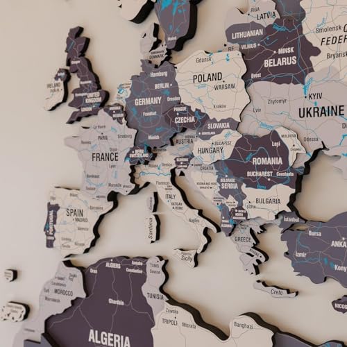 Colorfull Worlds 3D Wooden World Map Wall Art - Premium Multicolored World Travel Map for Wall Decor with Push Pins- Ideal Housewarming Gift & Travel Tracker (Medium Nimbus)